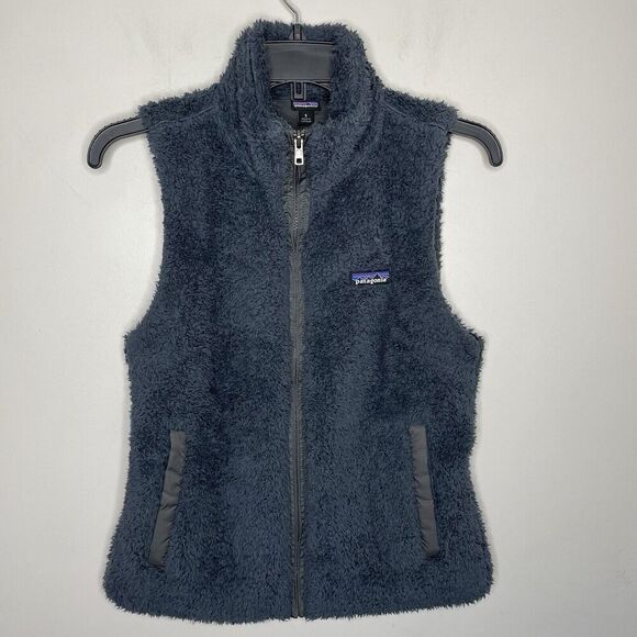PATAGONIA Los Gatos Vest Womens Small Deep Pile Fluffy Pockets Full Zip Blue - Picture 1 of 15